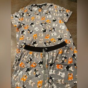 Women's Halloween Dog Print Pajama Set - Gray
